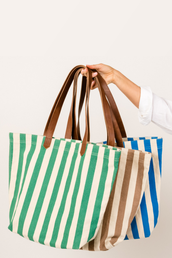 New canvas striped beach totes from ABLE in 3 great shades