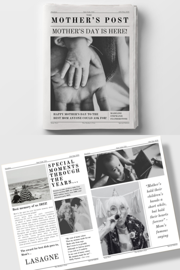 Custom Mother's Day newspaper: Editable and printable