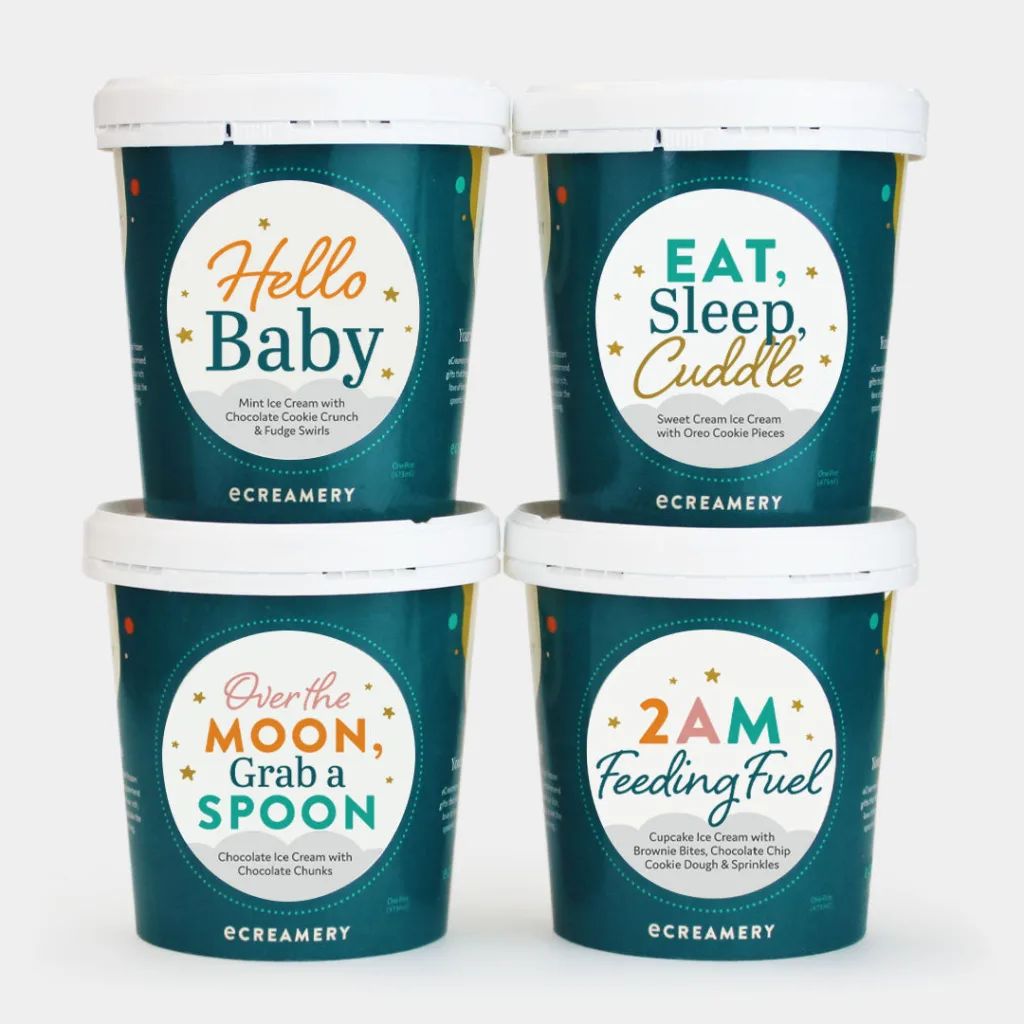 Best baby shower gifts under $75: New baby custom pint collection from eCreamery Best baby shower gifts under $75: New baby custom pint collection from eCreamery