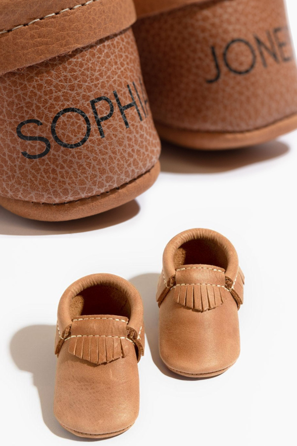 Custom soft-soled baby shoes personalized by Freshly Picked