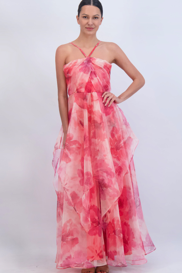 Flowy, floral dresses for summer weddings: A-line ruffle dress from Eliza J