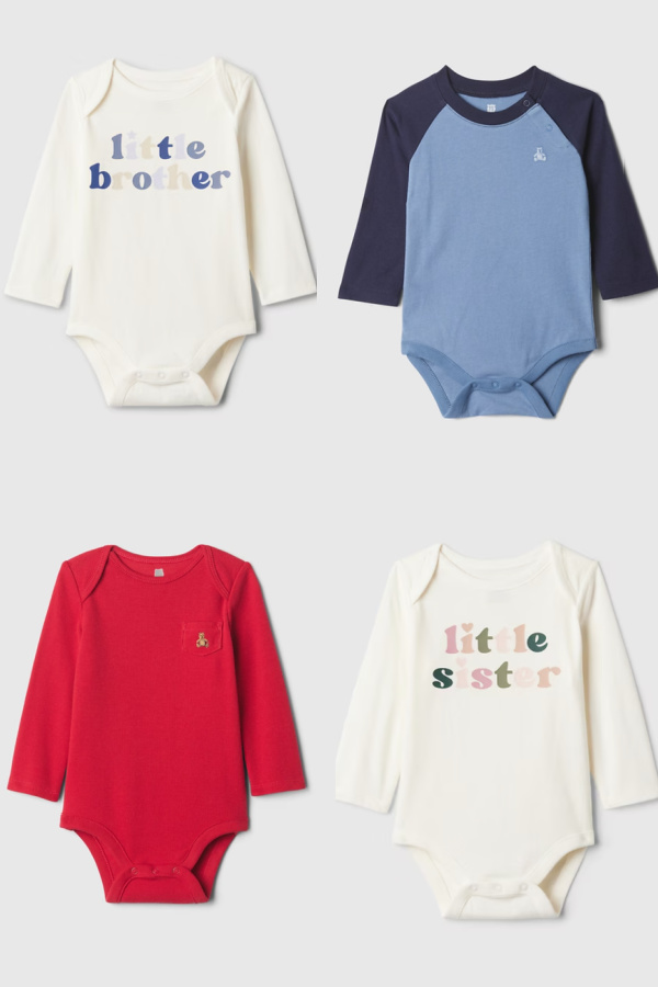 Baby shower gifts under $15: Onesies on sale from Baby GAP
