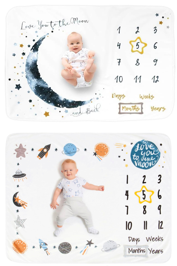 Baby milestone fleece blankets help new parents track (and remember) the weeks and months | cool mom picks baby shower gift guide