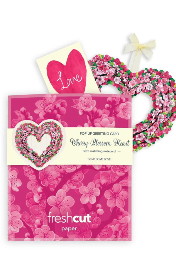 Baby shower gifts under $15: 3D Pop-Up Floral Heart Card ready for hanging, from FreshCut Paper