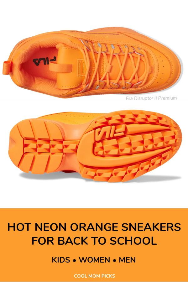 Fresh Olympic-inspired orange neon sneakers for back to school shopping: Sizes for kids, teens, and adults | cool mom picks