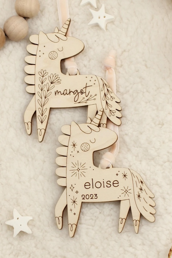 Gifts under $15 for kids: Personalized unicorn ornaments